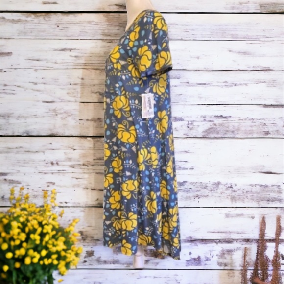 LulaRoe Carly Blue and Yellow Floral Swing Dress Size XXS - Picture 5 of 12